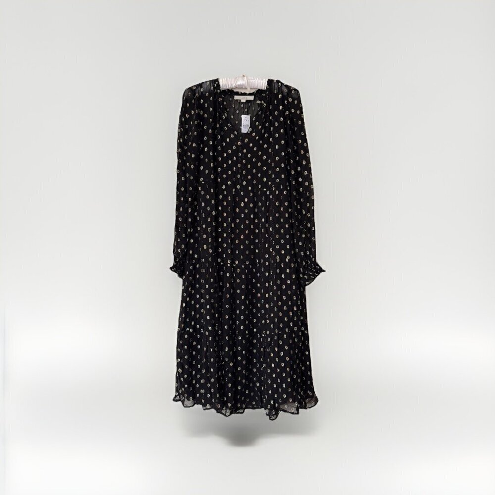 Loft Dress Size Medium Long Sleeve beautiful Black With Metallic Details